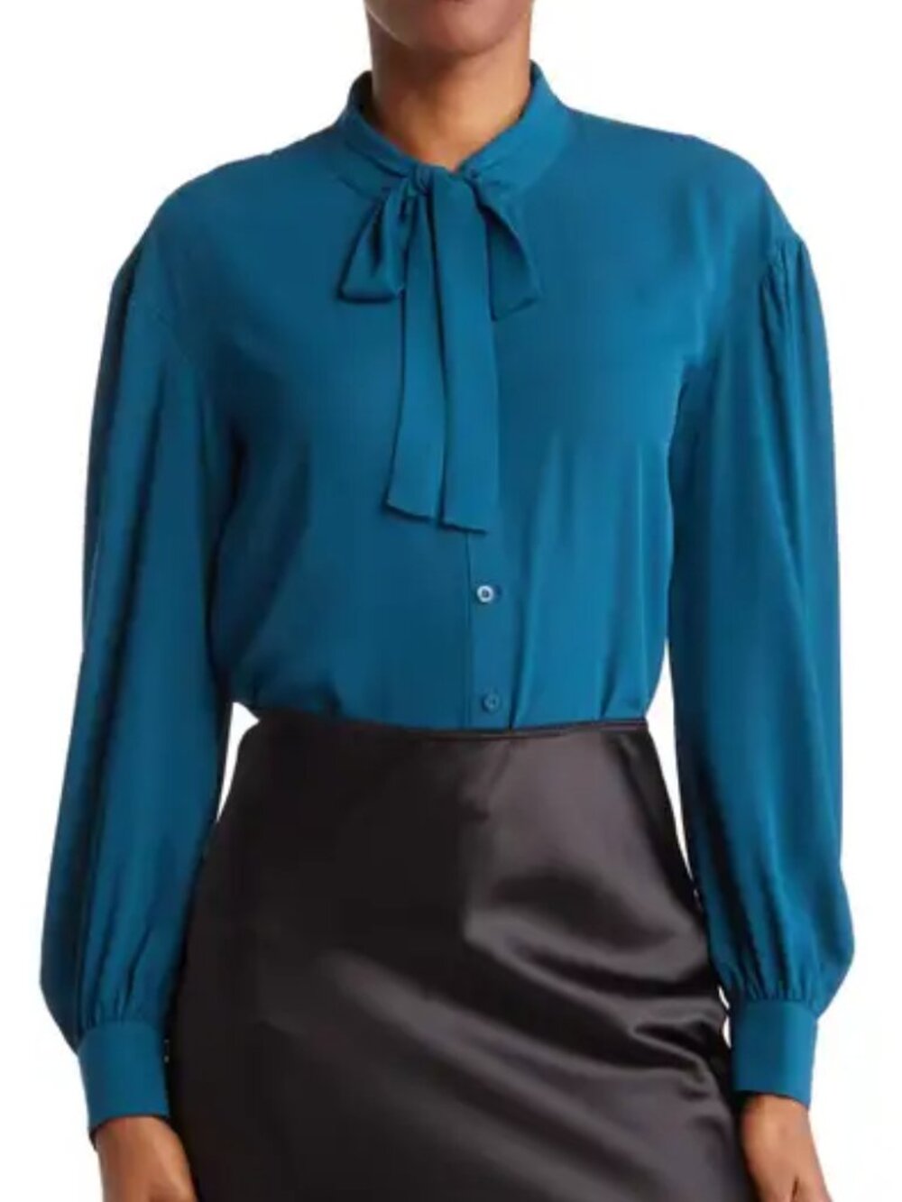 Calvin Klein Teal tie-neck Blouse - XL - Gently Worn